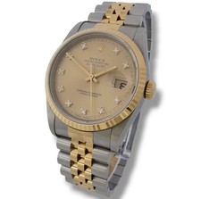 Rolex Datejust 16233 Factory Champagne Diamond Dial Steel & 18K Gold Men's Watch