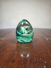 Vintage Caithness Green And White Egg Shaped Scottish Art Glass Paperweight