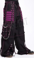 Men Gothic Cyber Chain Black Pink Pants Thread Punk Bondage Metal Stud Trousers
