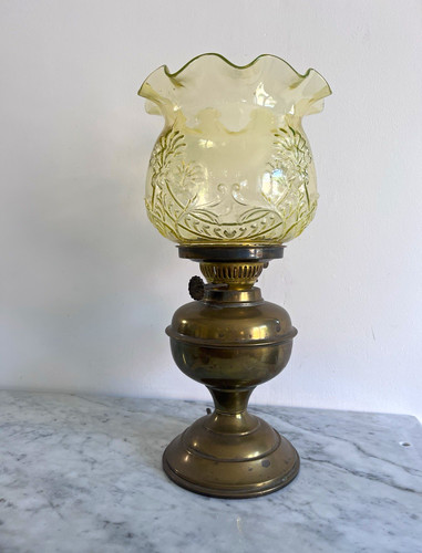 Vintage brass oil lamp floral - vintage,