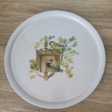 Melamaster Great Britain Round Serving Tray Drinks Tea Garden Birds 33cm Plastic
