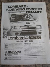 LOMBARD RAC RALLY 24-28TH NOV 1985 DRIVING FORCE FINANCE ADVERT A4 FILE 38
