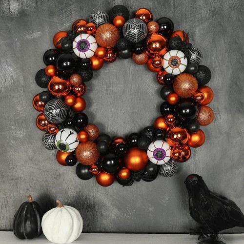 Halloween wreath orange black - orange,