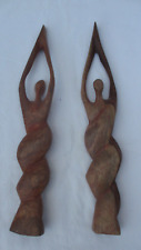 Abstract Hand Carved Two Wooden Sculpture of A PAIR of Figures Doing Yoga?