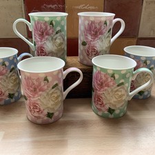 6 x Mugs Pink Blue And Green Rose Spotty Shabby Chic ! 3 3/4” Tall X 2 3/4” D