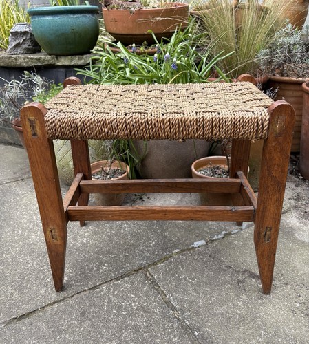 Vintage woven rush seat stool - vintage,