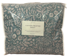 John Lewis Hidcote Duck Egg Blue Printed Pure Cotton Bedspread Superking NEW