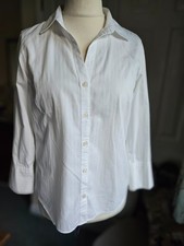Jaeger - White Herringbone, Collared, 100% Cotton Long Sleeve Shirt - Size UK12