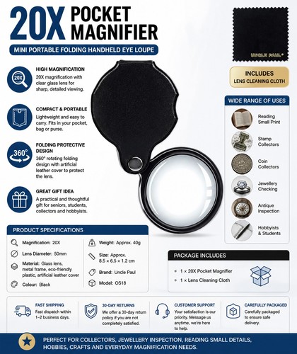 20x pocket magnifier black - 20x,