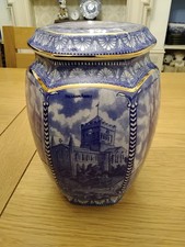 Ringtons Millennium 2000 Blue and White Hexagonal by Wade Castle Jar with Lid