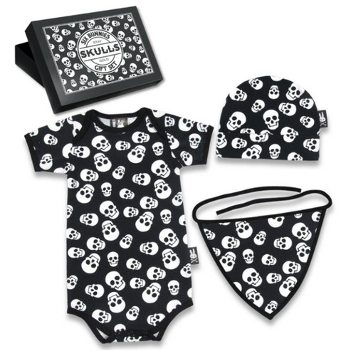 Six bunnies black white skulls - six,