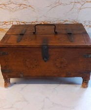 Antique ( Rare Find) Rajasthani Footed Merchants  Chest Box Tribal Art India.