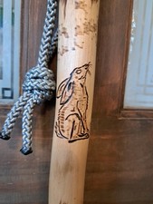 Hiking stick made in Cornwall from Hazelwood,119cm,Hare gazing at the moon art.
