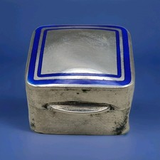 Small Vintage Enamel & Silver 800 Trinket Pill Box Stamped 800