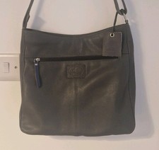 New Rowallan Real Leather Large Handbag Grey Adjustable Strap 33cm Pockets Zip