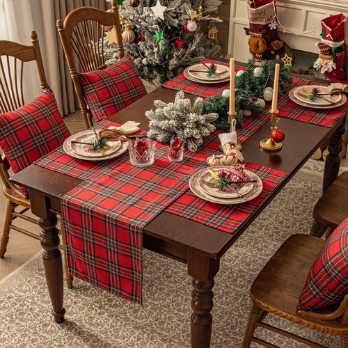 Plaid pattern christmas table - pattern,