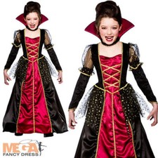Princess Vampiress Girls Halloween Fancy Dress Vampire Childs Childrens Costume