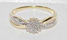 9CT YELLOW GOLD & SILVER DIAMOND LADIES CLUSTER RING ~ size S
