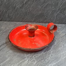 Old Vintage Red Enamel Candle Holder / Candle Stick. Decorative wee Willy winky
