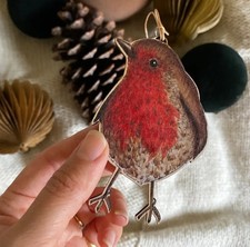 Wooden Robin Hanging Christmas
