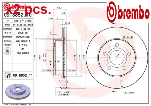 Pcs front brake disc set - x2,
