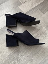 Next Ladies Navy Suede Sling Back Peep Toe Shoes Size 6.5