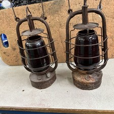 Very Old Vintage Railway Lamps with Red Glasses