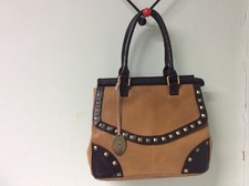 Gorgeous T&K dark mustard tan &brown leather studded large bag
