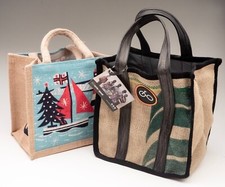 2 Hessian Recycled Bags, 1 Cycle of Good (lined) 2 RLNI Printed Bag Approx 9"x6"