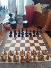 Large VintageAntique Staunton Wooden Chess Set, Felted, Lacquered- 533TPCNTR