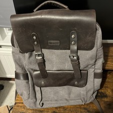 VASCHY 15.6" Laptop Backpack Grey – Leather Canvas Work Travel Rucksack