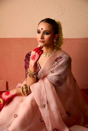 Blush pink organza saree - organza,