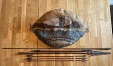 Hand made African Shield, Spear and 3 arrows. Massai. Ethnographic, Authentic.