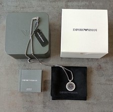 Emporio Armani Stainless Steel Necklace + Silver / Black Pendent EGS2725040 New