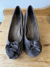 Ladies Foot Flex By Lotus 7.5cm Wedge Shoes Minky Brown Pom Pom  Detail Size 4E