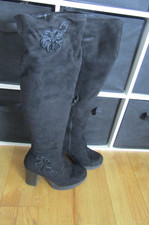Catwalk Black Overknee Platform Knee High Boots Suedette Sz 39 UK 6 Chunky