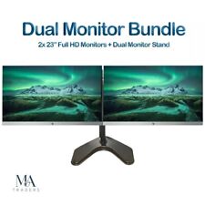 Dual Monitor Screen Setup Bundle 2 x 23'' +New Dual Stand FHD HDMI VGA Frameless