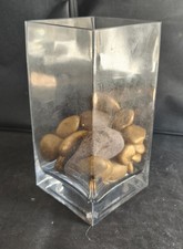 Glass Square Vase With Decorative Pebbles