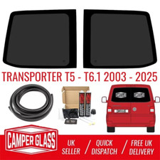 VW Transporter T5-T6.1 Rear Pair of Barn Door Privacy Windows 03-25 & Fit Kit