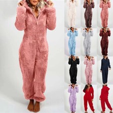 Ladies Pyjamas 1Onesie Hooded All In One Jumpsuit Teddy Fleece Warm Nightwear UK