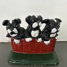 Cast Iron Boston Terrier Puppies In A Basket Doorstop