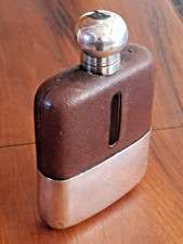Vintage / Antique Leather And Glass EPNS Hip Flask