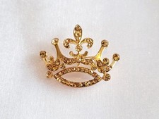 No. 4 *LARGE ORNATE GOLDEN DIAMANTE DECORATIVE GOLD CROWN BROOCH, PROM, WEDDING*