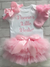 Nannie’s Little Bestie Baby Girls Frilly Tutu Knickers Outfit Baby Pink Socks