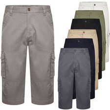 Mens 3/4 Cargo Shorts Combat Chino Pants Long Length Cotton Multi Pocket Utility