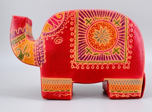 Leather elephant money box - leather,