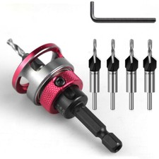 6x Countersink Drill Bit Set with Adjustable Depth Stop Quick Change Countersink