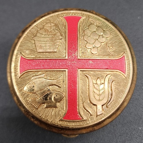 Vtg gold brass red cross - vtg,