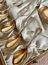 224g Antique American Solid Sterling Silver Gold Gilt Spoon Desert Serving Set