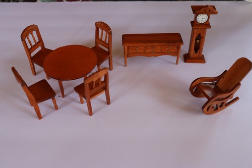Wooden dollhouse 8pc - wooden, furniture